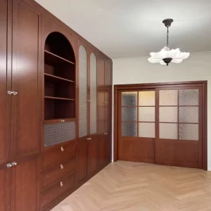 Luxury Solid Wood Built-in Bookcase Arched Shelves Textured Glass Doors Eco-Friendly Space-Saving Modern Classic School Library