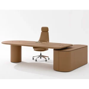 Luxury Solid Wood & Leather Surfaced L Shaped Executive Office Desk with File Drawer