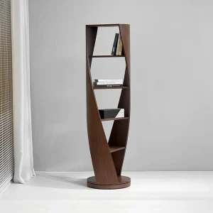 Luxury Spiral Design Wooden Bookshelf 360 Degree Revolving Standing Storage Rack Geometric Bookcase Furniture for Home Office