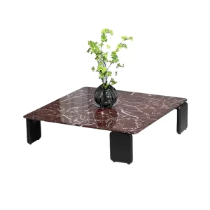 Luxury Square Red Marble Top Coffee Table with Black Solid Wood Legs