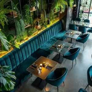 Luxury Square Sintered Stone Blue Velvet Pizza Cafe Restaurant Furniture Table and Chair Booth Seating Set
