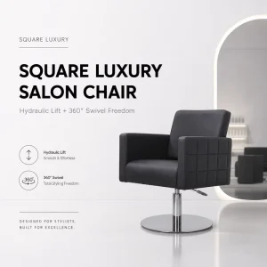 Luxury Square Tufted Salon Chair Black Barber Styling Chair Hydraulic Lift 360 Swivel Professional Hairdressing Equipment