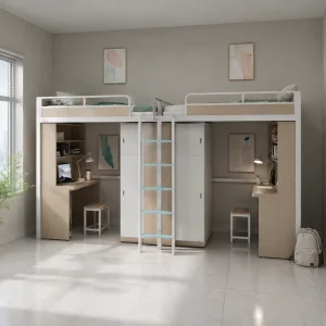 Luxury Staff Dormitory Bed Multifunction Bunk Bed With Computer Desk