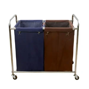 Luxury Stainless Steel Folding Hotel Trolley Cart with 4 Casters Built In Shelf and Locking Wheels 50KG Load Capacity