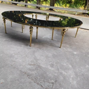 Luxury Stainless Steel Half Moon Black Glass Table Serpentine for Dining Hotel Furniture for Wedding Parties and Living Room