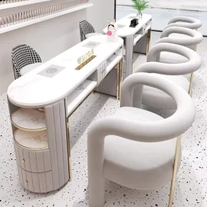 Luxury Stainless Steel Manicure Table with Chairs Custom Size and Color Fan for Nail Shop