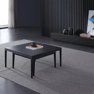 Luxury Stainless Steel Marble Top Black Center Table Square Coffee Table Set