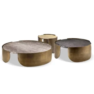 Luxury Stainless Steel Round Marble Designer Coffee Table Set
