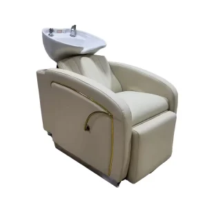 Luxury Stainless Steel Shampoo Chair With Black Ceramic Basin Wooden Structure Hair Salon Shampoo Bowl For Beauty Shop
