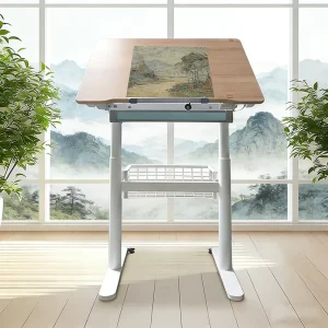 Luxury Standing Desk with Drawers Movable Manually Adjustable Pneumatically Adjustable Height Office Desk School Desk Elev