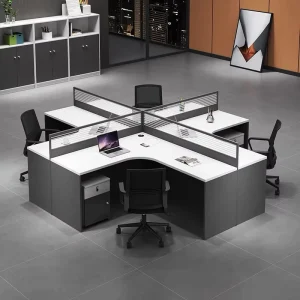 Luxury Style L shape Office Executive Desk 4 Seats Staff Workstation Computer Table Workstation Desks Employee Workbench