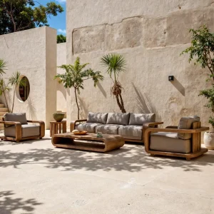 Luxury Teak Contemporary Design Waterproof Sun Protection Eco-Friendly Durable Outdoor Sofa Set for Hotel & Garden