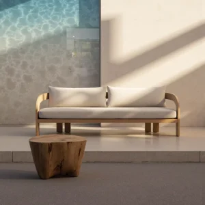 Luxury Teak Modern Waterproof Outdoor Sofa Set with Quick Dry Cushions for Hotel Courtyard & Park Use