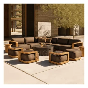 Luxury Teak Sofa Hotel Modern Patio Garden Wood Couch Sofa Teak Patio Furniture Waterproof Wood Patio Sofa Set for Courtyard Use