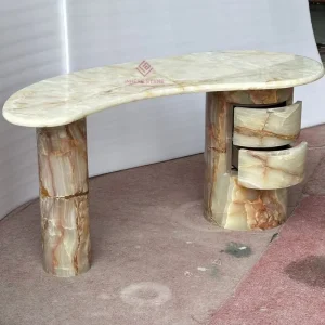 Luxury Translucent Green Onyx Curved Console Table With Built in Drawers Stone Hall Table for Villa Entryway Hotel Lobby Decor