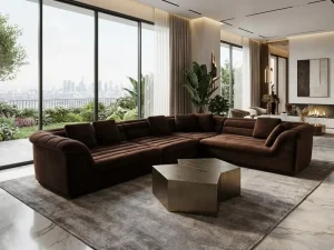 Luxury Tufted Sectional Sofa Set Modern Modular Velvet Fabric Upholstered Couch with Curved Arms for Villa Apartment Furniture
