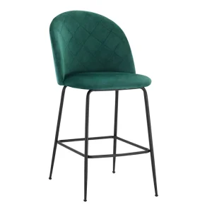 Luxury Tufted Velvet Bar Stool Arched Back Counter Bar Chair Black Iron Frame Footrest Home Bar Restaurant High Stool