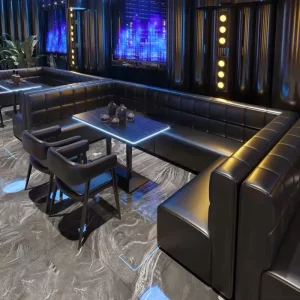 Luxury U L Shape Solid Oak Wood Black PU Leather Hotel KTV Nightclub Home Bar Outdoor Use Booth Seating Bar Sofa Furniture Set