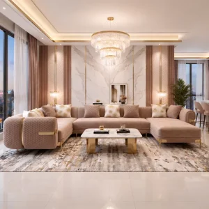 Luxury U Shape Velvet Sectional Sofa Modern Chesterfield Style Couch for Hotel Villa