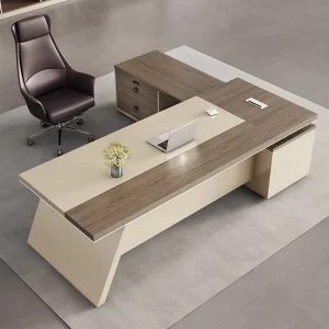 Luxury Unique Bevel L Shape Wooden Modular Customizable Modern Executive Desk Office Table Boss Working Table