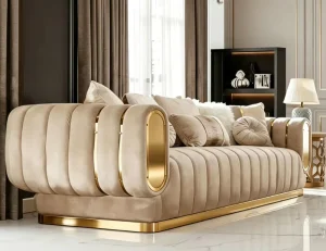 Luxury Velvet Sectional Sofa Stainless Steel Comfortable Living Room Couch for Apartment Home Hotel Mall Sponge