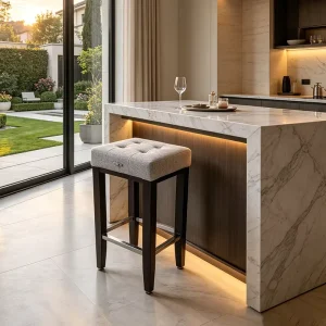 Luxury Villa Counter Height Home Cub Bistro Seating Chair Furniture Apartment Wood Frame Kitchen Upholstered Square Bar Stool