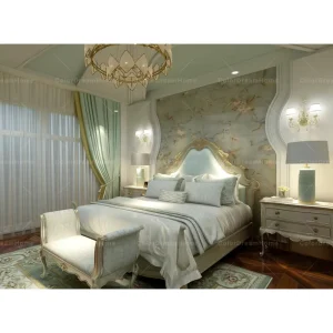 Luxury Villa Furniture Bedroom Set Wooden King Size Bed