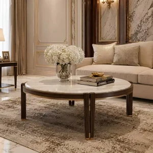 Luxury Villa Italian Round Coffee Table B Grade Marble Top Gilded Steel Ferrules