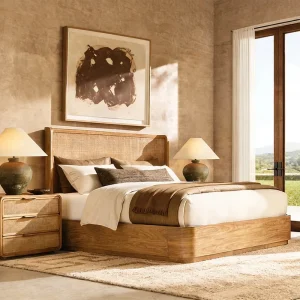 Luxury Villa Style Solid Wood Bed Resort Hotel Room Furniture Set Hotel Bedroom Double Bed Bed Frame Bedside Table Furniture Set
