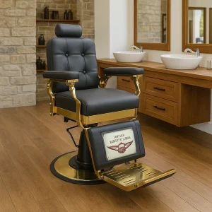 Luxury Vintage Barber Chair with Gold Frame Hydraulic Reclining Salon Chair for Hair Salon Shop