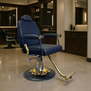 Luxury Vintage Barber Chair with Gold Trim Hydraulic Reclining Salon Chair for Haircut and Shaving