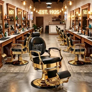 Luxury Vintage Black Gold Barber Chair Heavy Duty Hydraulic Reclining Shaving Chair 360 Rotation Salon Furniture for Barbershop