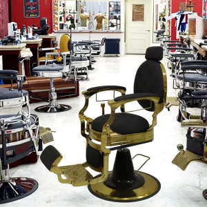 Luxury Vintage Black Salon Chair for Barber Shop Reclining Hairdressing Chair for Barber Station Heavy Duty Pump Barber Chair