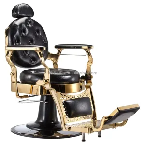 Luxury Vintage Gold Diamond Iron Frame PU Leather Barber Chair with 300KGS Capacity Customized Color for Barber Salon