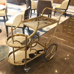 Luxury Wedding and Event Wine Trolley Cart Food and Dessert Service Trolley Cart for Hotel Banquet Hall