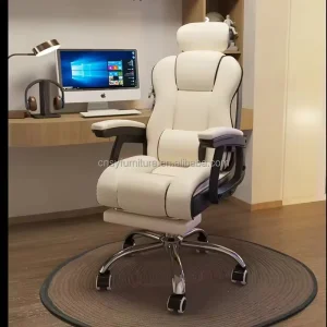 Luxury White Executive Leather Ergonomic Office Chair Comfortable Boss Reclining Swivel Mesh Style Stackable for School