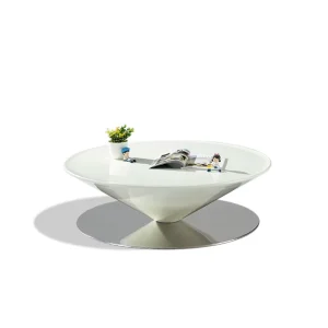 Luxury White Fiberglass Coffee Table with Steel Legs and Storage Feature Modern Design for Small Apartments