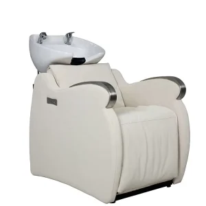Luxury White Shampoo Bed Semi reclining Shampoo Chair with Footrest and Electric Leg Adjustment for Barber Shop