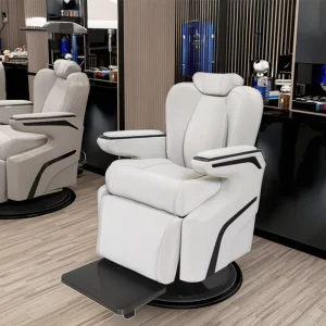 Luxury White Silver Ergonomic Barber Chair Durable Modern Stainless Steel Reclining Leather Seat Beauty Salon Barber Shop