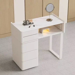 Luxury White Wood Manicure Table Multifunctional Nail Salon Chair Set for Barber Shop or Nail Bar