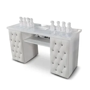 Luxury Wood Frame Glass Top Single Manicure Table Desk Modern Art Salon Furniture Nail Technician Table with Dust Collector