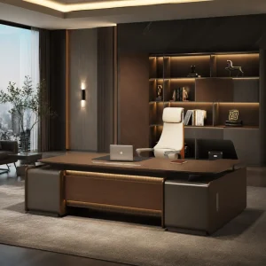 Luxury Wooden CEO Office Desk with Matching Cabinet and Boss Chair Office Project Supply