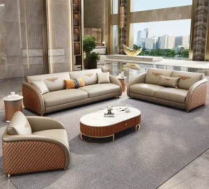 Luxury lite PU Leather Square Sectional Sofa Set for Living Room Hotel Villa Eco Friendly Modern Design for Beauty Salon