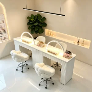 M2 Modern Double Wood Manicure Table for Nail Salon & Shop with Multi Storage Easy Clean Commercial Furniture Ready to Use
