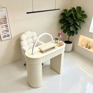 M2 Modern Wood Nail Shop Beauty Salon Nail Bar Beige Manicure Table with Dust Collector LED Durable & Easy to Clean