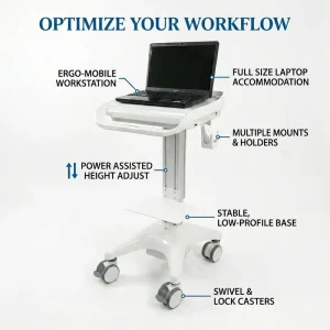 M6 Mobile Medical Computer Cart Multi Function 200 lb Load Capacity Lockable Drawers Plastic Construction Warranty