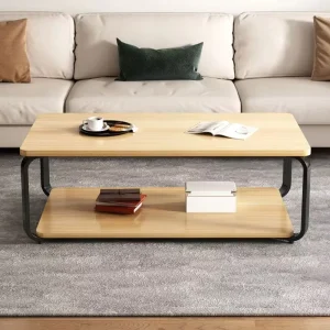 MD Z10 Modern Minimalist Industrial Coffee Table Double Layer Storage Steel Mango Wood Center Table Living Room Office