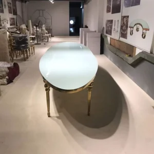MDF Glass Top Oval Wedding Silver Mirror Steel Dining Table