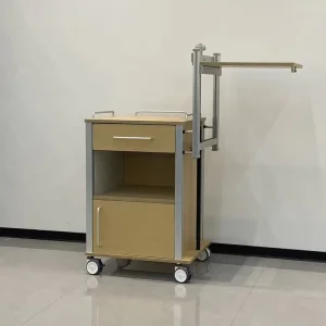 MDF Hospital Bedside Cabinet Gas Spring Retractable Overbed Table Aluminum Frame Silent Brake Casters Ward Patient Nightstand