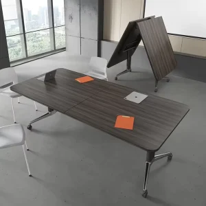MEKIA Solid Wood Foldable Conference Table with Wheels Movable Office Furniture Modern Design 10 Seater